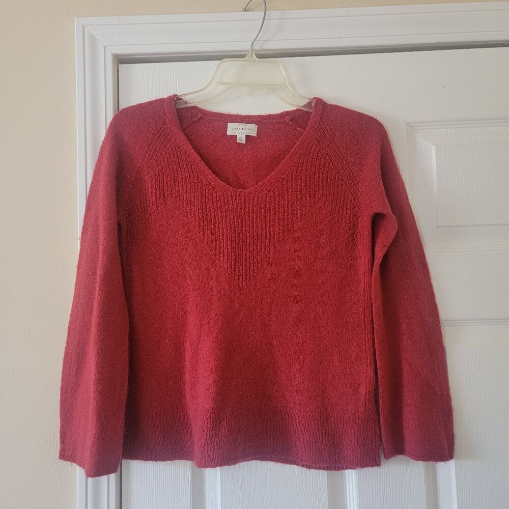 Lucky Brand 'Rayne' V-Neck Pullover Sweater in Garnet - Size S